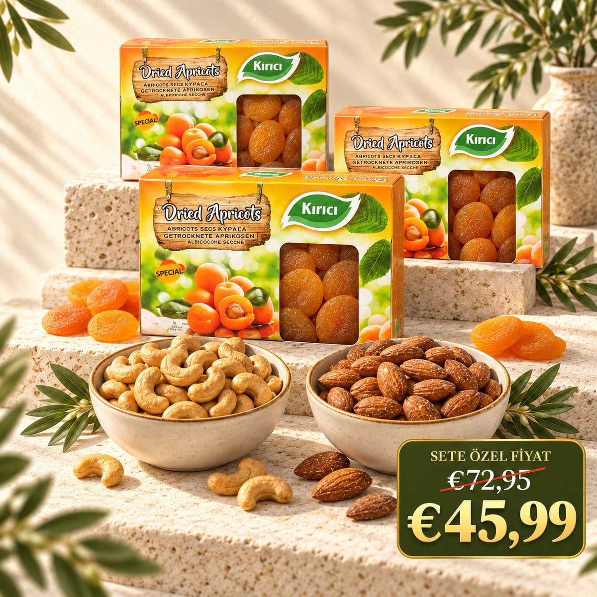 Altın Süper Beşli Set - 3 Kg Kayısı + 800 gr Kaju + 800 gr Badem