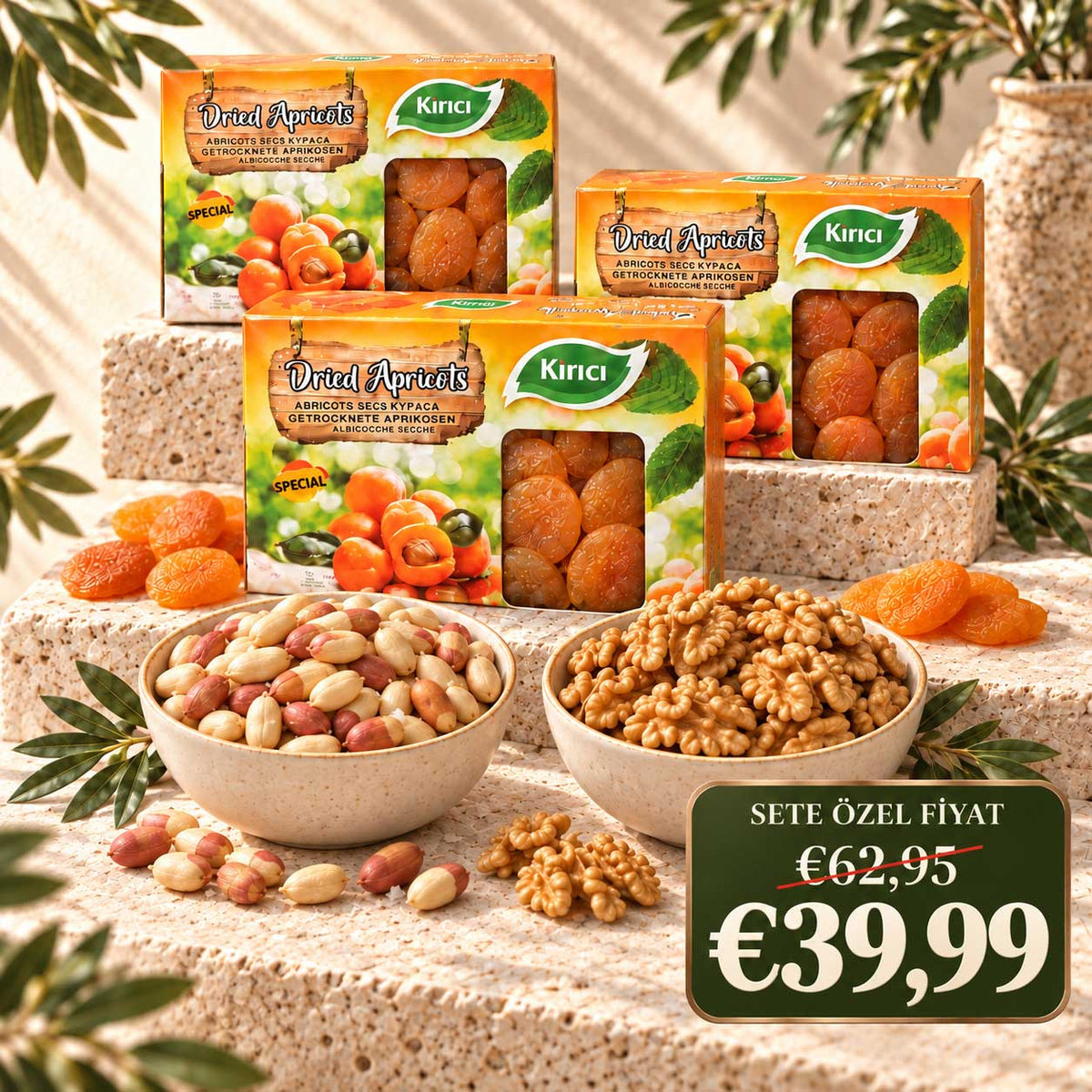 Bronz Beşli Set - 3 Kg. Kayısı + 800 gr Fıstık + 500 gr Ceviz