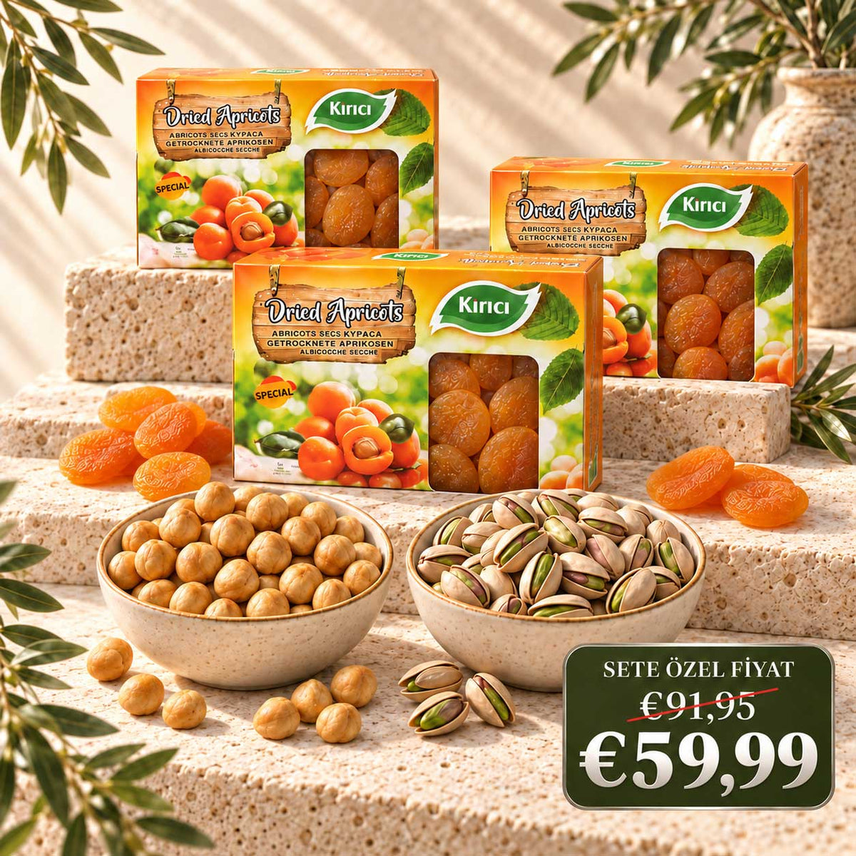 Platin Süper Beşli Set - 3 kg Kayısı + 800 gr Fındık + 800 gr Antep Fıstığı